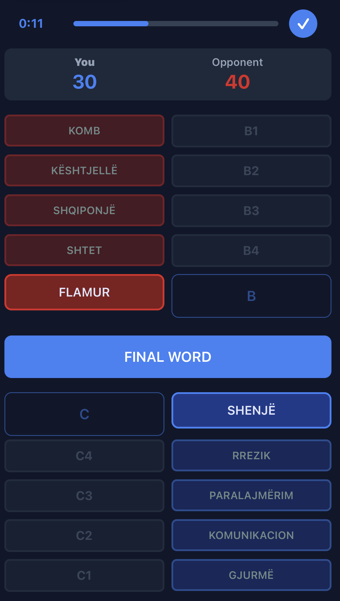 Associations in-game: word columns and puzzle board